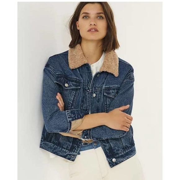 ANTHRO PILCRO Sherpa trimmed denim jacket XS - Picture 2 of 12